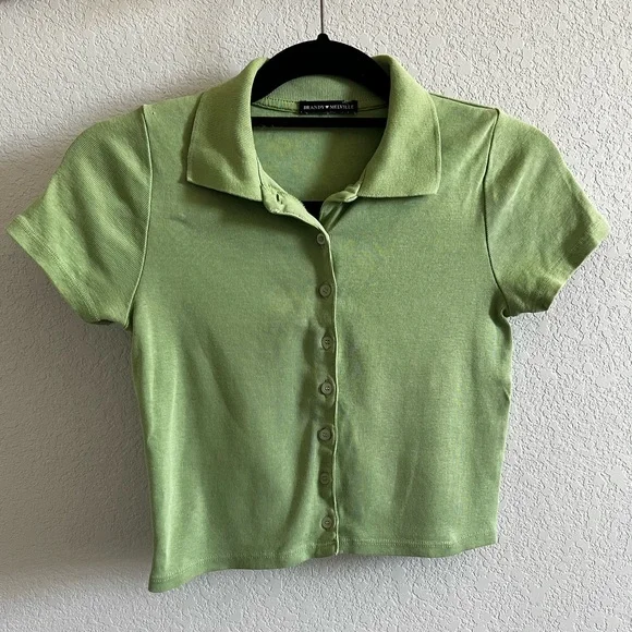 Tops Brandy Melville Green Cropped Polo Poshmark